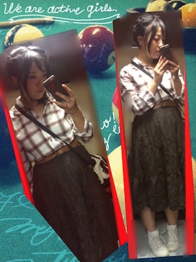 「義兄が使わなくなったシャツ拝借のアイテム（シャツ/ブラウス、ピンク系）」を使った、なーしゃさん（レディース）の夏コーディネート