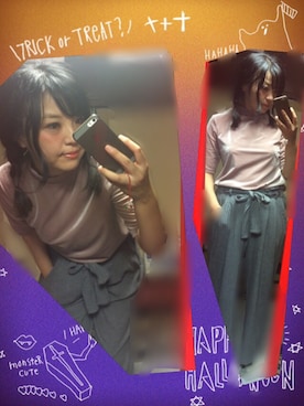 「GU（ジーユー）のアイテム（Tシャツ/カットソー、ピンク系）」を使った、なーしゃさん（レディース）の夏コーディネート