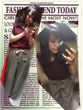 「GU（ジーユー）のアイテム（ニット/セーター、レッド系）」を使った、なーしゃさん（レディース）の夏コーディネート