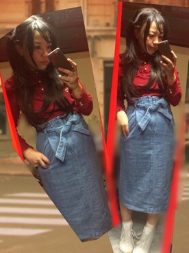 「夢展望（ユメテンボウ）のアイテム（ワンピース、レッド系）」を使った、なーしゃさん（レディース）の秋コーディネート