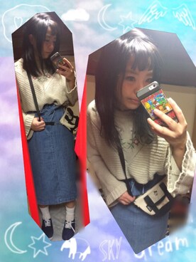 「GRL（グレイル）の刺繍入り編み地切替ニット（ニット/セーター、ベージュ系）」を使った、なーしゃさん（レディース）の秋コーディネート