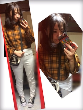 「GU（ジーユー）のアイテム（トップス、イエロー系）」を使った、なーしゃさん（レディース）の秋コーディネート