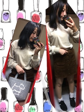 「GU（ジーユー）のアイテム（トップス、ベージュ系）」を使った、なーしゃさん（レディース）の秋コーディネート