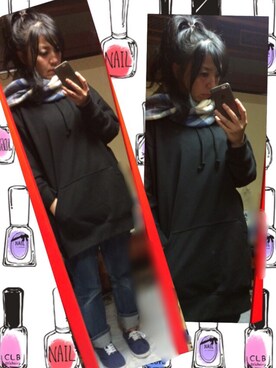 「UNIQLO（ユニクロ）のビッグスウェットプルパーカ（長袖）（パーカー、ホワイト系）」を使った、なーしゃさん（レディース）の秋コーディネート