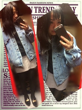 「古着屋で物色のアイテム（デニムジャケット、ブルー系）」を使った、なーしゃさん（レディース）の秋コーディネート