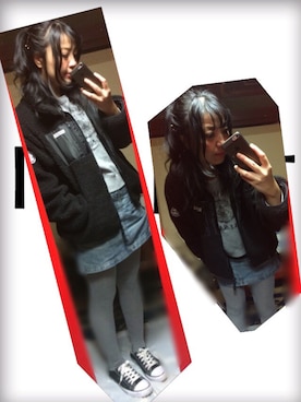 「しまむら（シマムラ）のアイテム（ジャケット/アウター、ブラック系）」を使った、なーしゃさん（レディース）の秋コーディネート