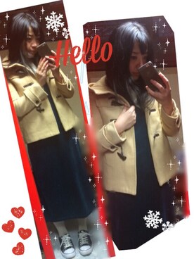 「GU（ジーユー）のアイテム（ダッフルコート、ベージュ系）」を使った、なーしゃさん（レディース）の冬コーディネート