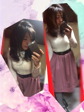 「ANAP（アナップ）のアイテム（Tシャツ/カットソー、ベージュ系）」を使った、なーしゃさん（レディース）の冬コーディネート