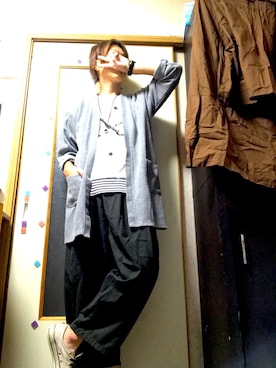 「ロングカーディガン」｜「アイテム（その他アウター）」を使った、soraさん（メンズ・169cm）の秋コーディネート