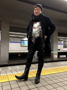 「KMRii（ケムリ）のアイテム（帽子）」を使った、Susumu Tanakaさん（メンズ・174cm）の冬コーディネート