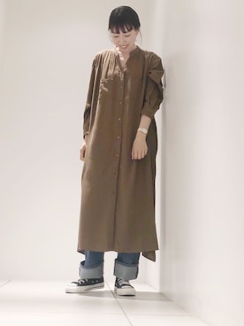 「とろみシャツ」｜「アイテム（ワンピース/ドレス）」を使った、やまさん（レディース・163cm）の夏コーディネート