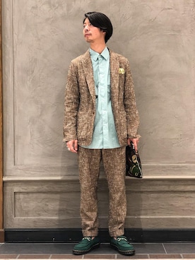「アイテム（ローファー、グリーン系）」を使った、Daichi Futaさん（メンズ・168cm）の春コーディネート