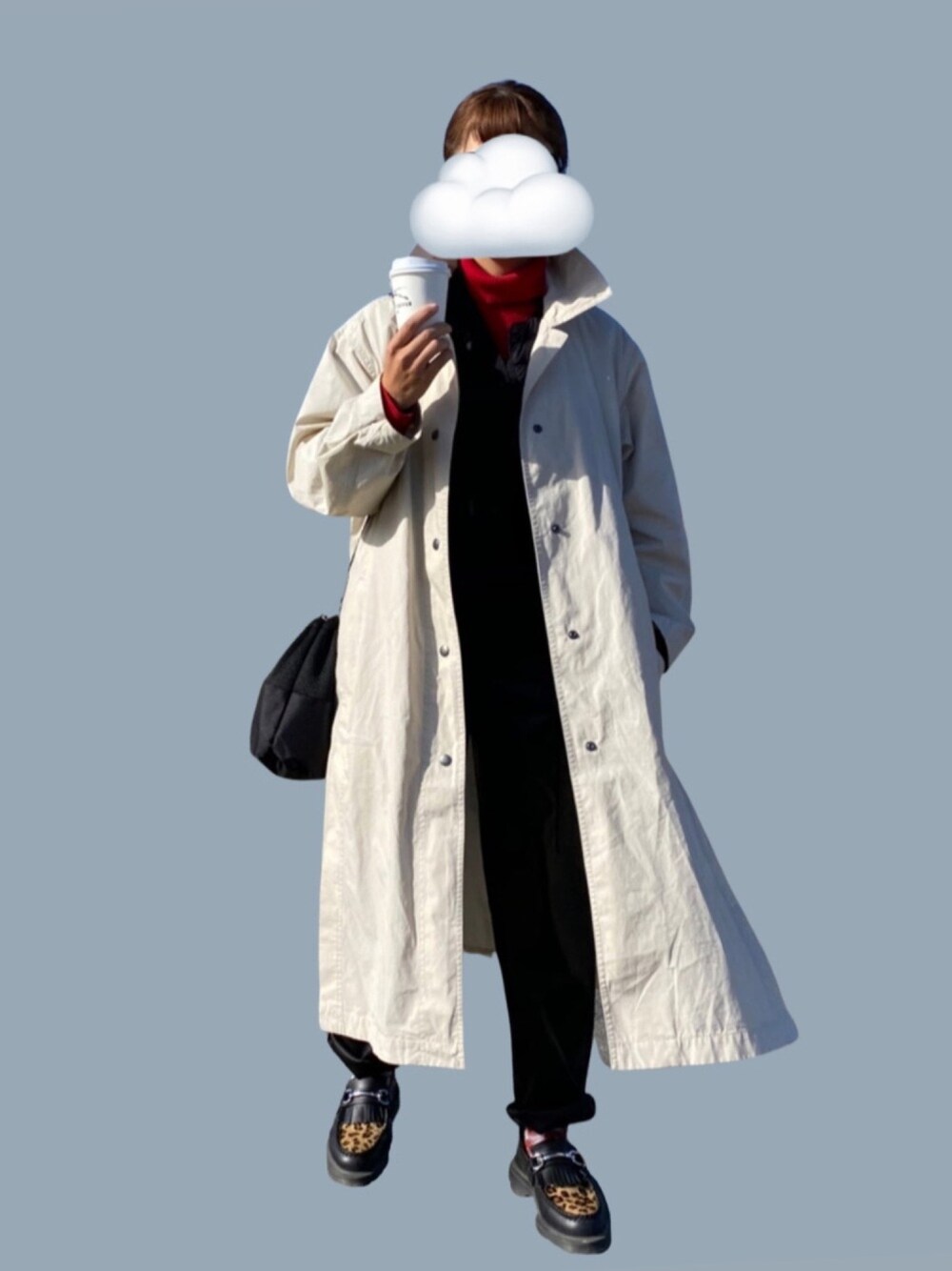 「おしゃれさんと繋がりたい、プチプラ、今日のコーデ、ユニクロ、ドクターマーチン、レザーパンツ、GU、カフェ、低身長コーデ」｜「Dr. MartensのDr.Martens ドクターマーチン　ADRIAN SNAFFLE LEOPARD　アドリアンスナッフルレオパード（ローファー、ブラック系）」を使った、六さん（レディース・148cm）の冬コーディネートの1枚目の写真