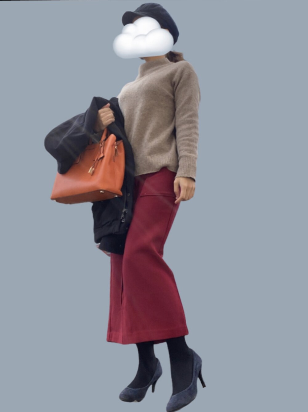 「今日のコーデ、低身長、ロングスカート、プチプラ、キレイめ、タイトスカート、キャスケット、UNIQLO、GU、マイケルコース」｜「DIANAのアイテム（パンプス、ブルー系）」を使った、六さん（レディース・148cm）の冬コーディネートの1枚目の写真