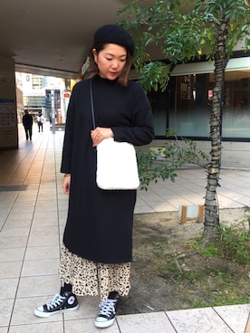 「CONVERSE（コンバース）のCONVERSE ALL STAR　ハイカットスニーカー（スニーカー）」を使った、Kana Toyodaさん（レディース・165cm）の冬コーディネート