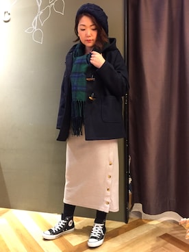 「CONVERSE（コンバース）のCONVERSE ALL STAR　ハイカットスニーカー（スニーカー）」を使った、Kana Toyodaさん（レディース・165cm）の冬コーディネート