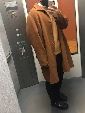 「no brand（ノーブランド）のアイテム（ステンカラーコート）」を使った、さたぼーさん（メンズ・171cm）の秋コーディネート