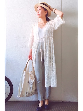 「スリットレギンス」｜「アイテム（その他アウター）」を使った、yuiteetoyolさん（レディース・160cm）の夏コーディネート