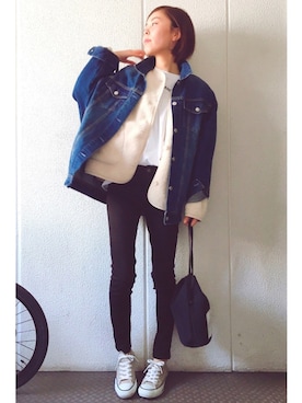「UNIQLO（ユニクロ）のWOMEN ウルトラストレッチジーンズ（デニムパンツ）」を使った、yuiteetoyolさん（レディース・160cm）の秋コーディネート