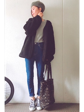 「アイラブCONVERSE」｜「アイテム（ハンチング/ベレー帽）」を使った、yuiteetoyolさん（レディース・160cm）の冬コーディネート