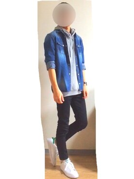 「ダニエルウェリントン」｜「アイテム（デニムジャケット）」を使った、ゆーさん（メンズ・173cm）の冬コーディネート