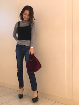 「アイテム（トートバッグ、レッド系）」を使った、yukaさん（レディース・165cm）の秋コーディネート