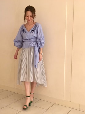 「アイテム（サンダル、グリーン系）」を使った、yukaさん（レディース・165cm）の春コーディネート