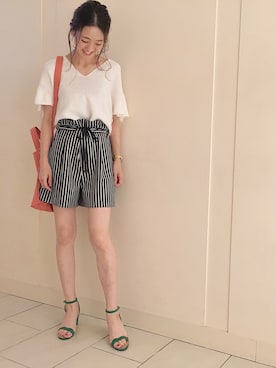 「アイテム（トートバッグ、オレンジ系）」を使った、yukaさん（レディース・165cm）の夏コーディネート