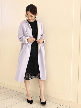 「レースワンピース」｜「アイテム（ノーカラージャケット）」を使った、yukaさん（レディース・165cm）の冬コーディネート