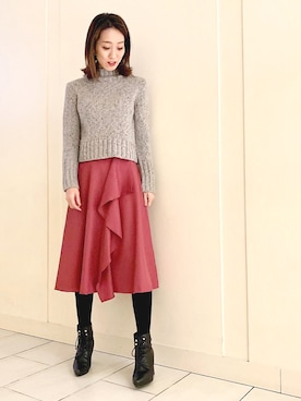 「ミックスニット」｜yukaさん（レディース・165cm）の冬コーディネート