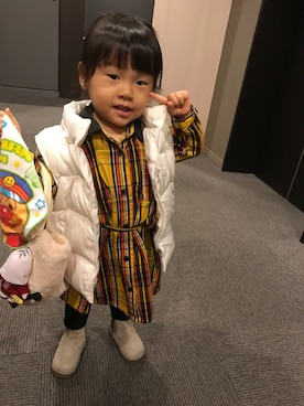 「アイテム（シャツワンピース、イエロー系）」を使った、ihsottyさん（キッズ・80cm）の秋コーディネート