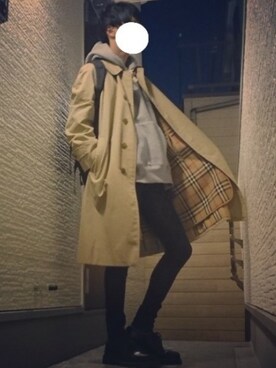 「シンプルおしゃれが好き」｜「アイテム（ステンカラーコート）」を使った、кỏhёуさん（メンズ・175cm）の秋コーディネート