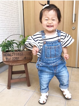 「袖フリル」｜「アイテム（サロペット/オーバーオール）」を使った、_a_o_i_さん（キッズ・80cm）の春コーディネート