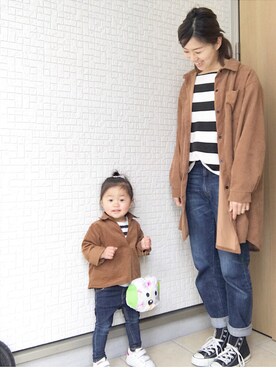 「BREEZE（ブリーズ）のもっとスキニーデニム 10分丈（デニムパンツ）」を使った、_a_o_i_さん（キッズ・80cm）の春コーディネート