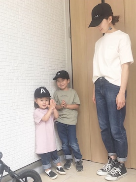 「くすみピンク」｜「アイテム（スリッポン）」を使った、_a_o_i_さん（キッズ・80cm）の夏コーディネート