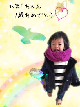「petit main（プティマイン）のアイテム（ダッフルコート）」を使った、Suikaaさん（キッズ・80cm）の冬コーディネート