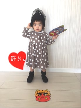 「節分」｜「アイテム（ワンピース/ドレス）」を使った、Suikaaさん（キッズ・80cm）の冬コーディネート