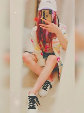 「Guess（ゲス）のアイテム（デニムジャケット）」を使った、Rieさん（レディース・158cm）の夏コーディネート