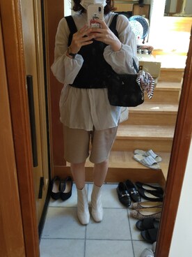 「mystic（ミスティック）のアイテム（その他パンツ、ベージュ系）」を使った、かなさん（レディース・157cm）の冬コーディネート