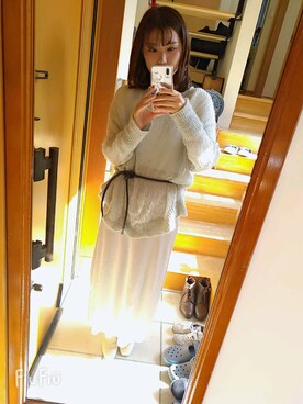 「mystic（ミスティック）のアイテム（スカート、ホワイト系）」を使った、かなさん（レディース・157cm）の冬コーディネート