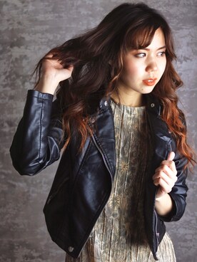 「stradivarius（ストラディバリウス）のアイテム（ライダースジャケット）」を使った、Michiko Hamadaさん（レディース・160cm）の春コーディネート