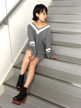 「アイテム（ブーティ）」を使った、RINAさん（レディース・153cm）の秋コーディネート