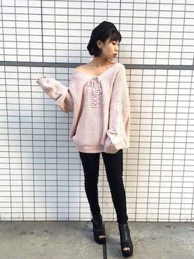 「スキニー」｜「アイテム（ブーティ）」を使った、RINAさん（レディース・153cm）の秋コーディネート
