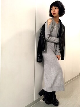 「ENVYM（アンビー）のアイテム（ライダースジャケット）」を使った、RINAさん（レディース・153cm）の秋コーディネート