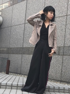 「ENVYM（アンビー）のアイテム（ライダースジャケット）」を使った、RINAさん（レディース・153cm）の春コーディネート