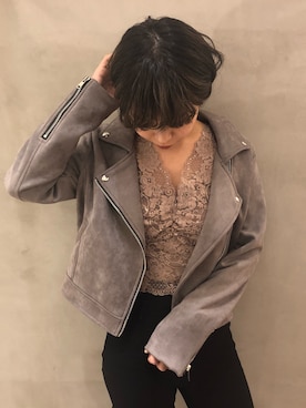 「ENVYM（アンビー）のアイテム（ライダースジャケット）」を使った、RINAさん（レディース・153cm）の冬コーディネート