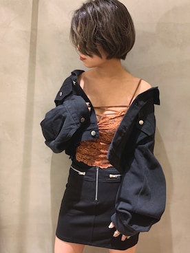 「アイテム（カバーオール）」を使った、RINAさん（レディース・153cm）の夏コーディネート