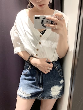 「アイテム（デニムスカート）」を使った、RINAさん（レディース・153cm）の夏コーディネート