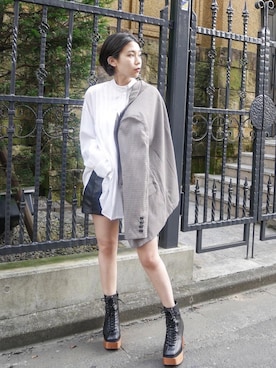 「ENVYM（アンビー）のアシメタックルーズＳＨ（シャツ/ブラウス）」を使った、RINAさん（レディース・153cm）の夏コーディネート