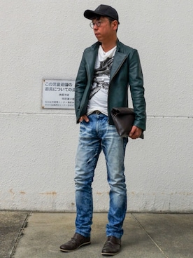 「ARMANI EXCHANGE（アルマーニエクスチェンジ）のアイテム（キャップ）」を使った、H.S@yonoiさん（メンズ・176cm）の春コーディネート